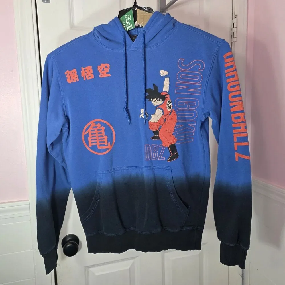 Dragon Ball Z Son Goku Logo Hoodie Men’s Small Blue Black Anime Sweatshirt